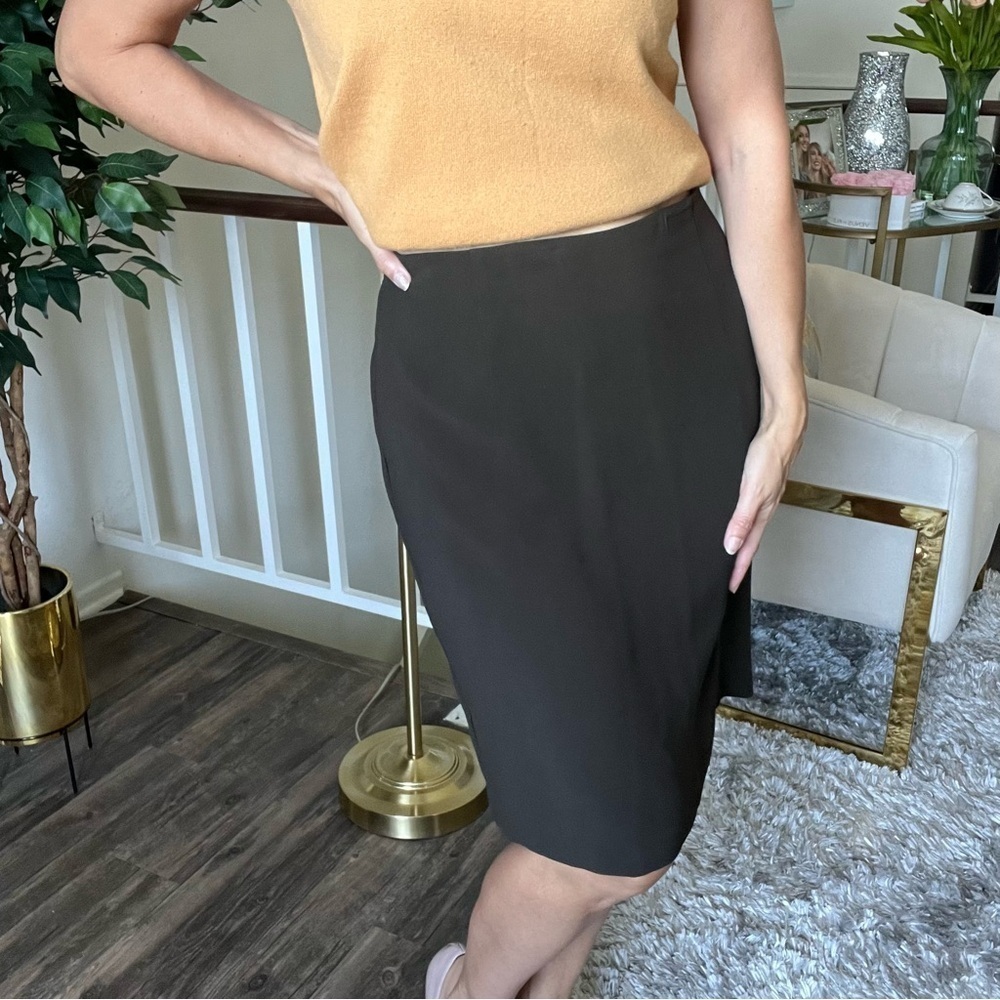 Emporio Armani Vintage Dark Olive Green Knee Length Straight Pencil Skirt Size L